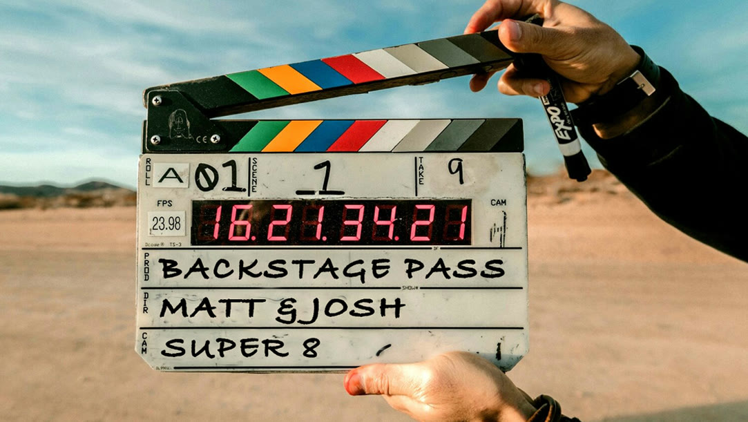 A film slate reading Backstage Pass